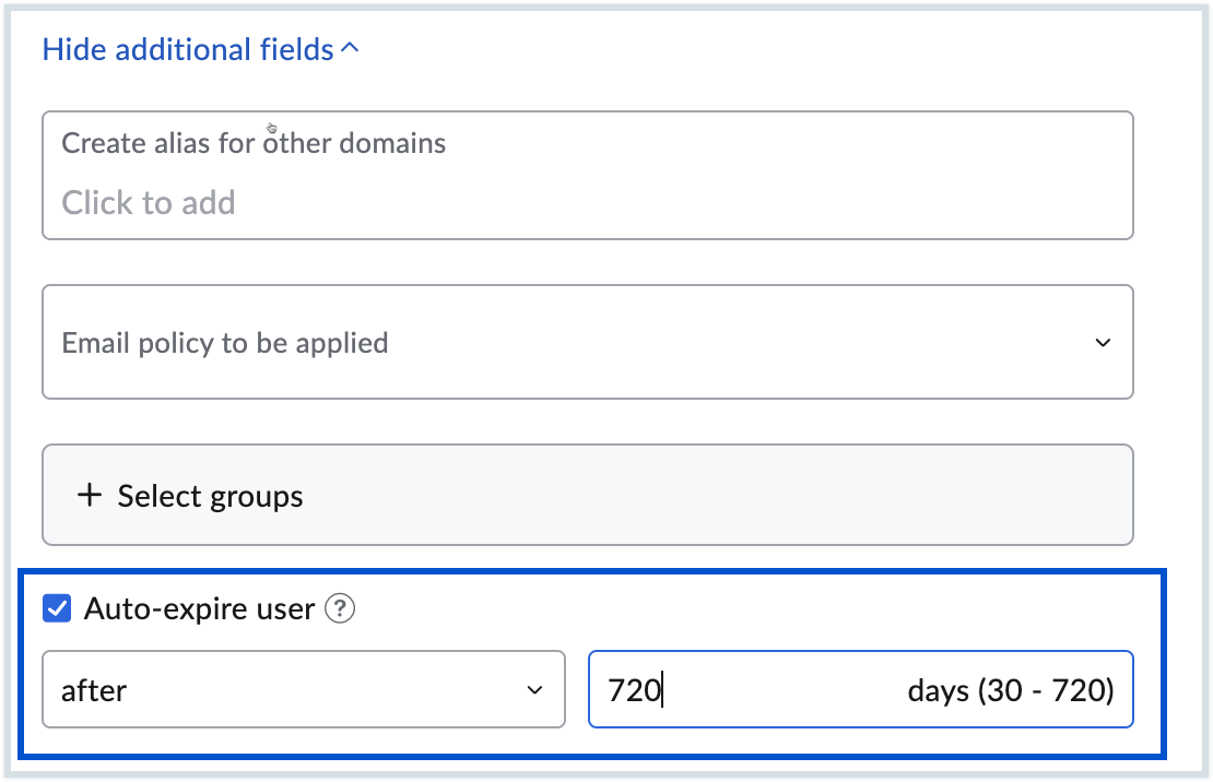 Configuring auto-expiration for the user