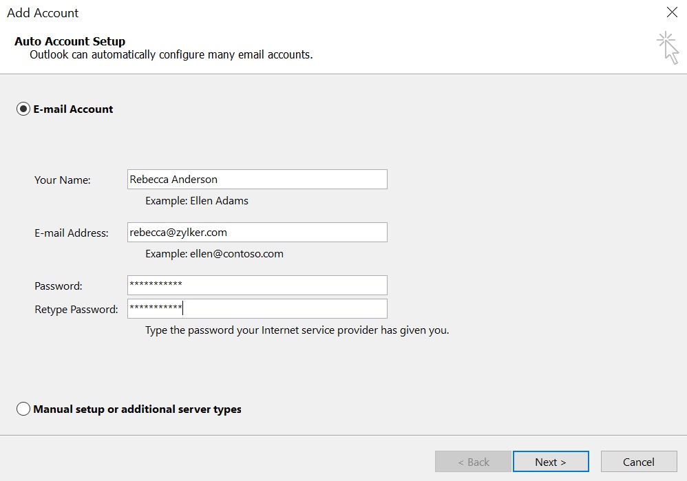 Outlook configuration for Zoho Mail autodiscovery