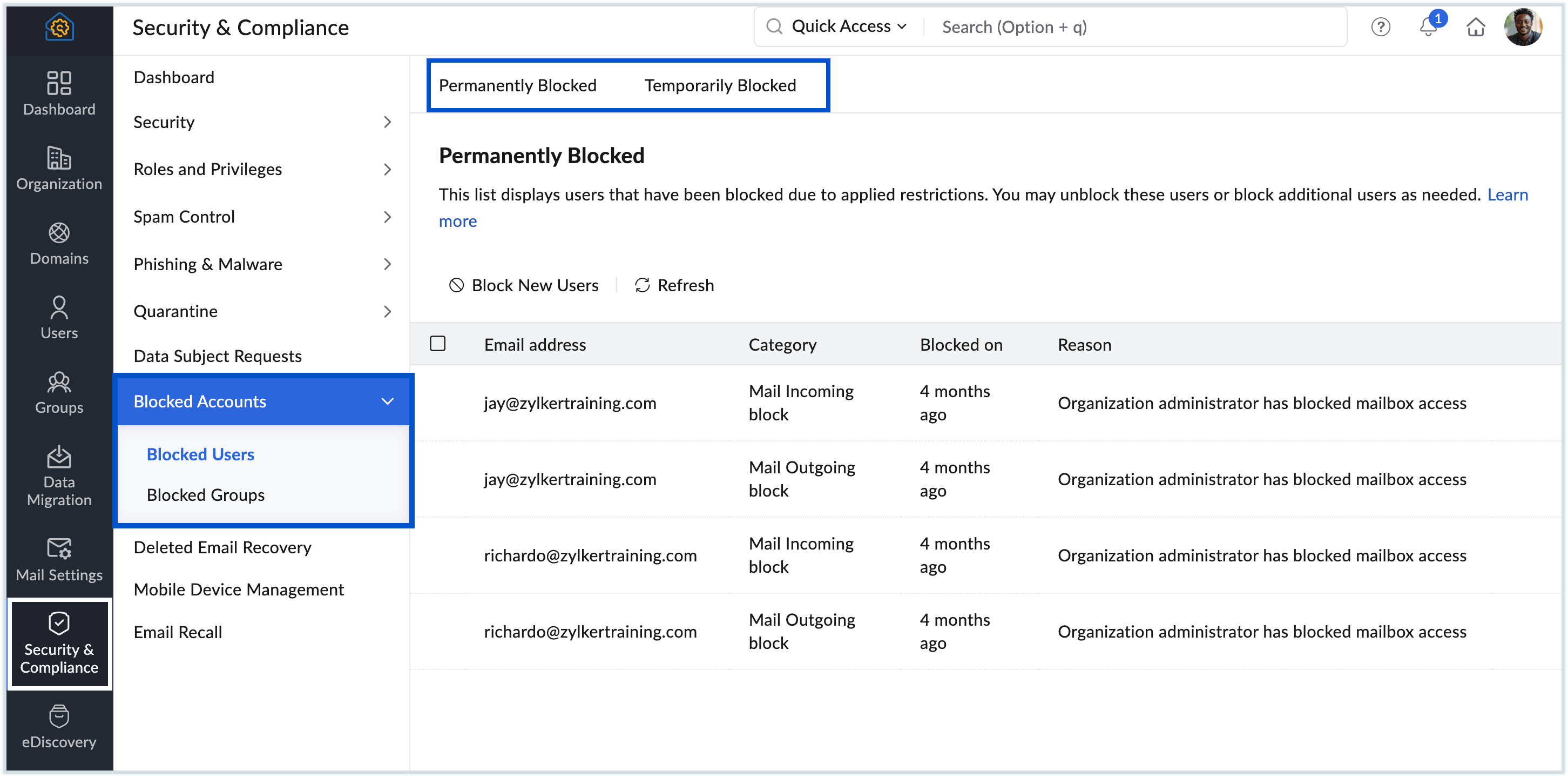 Navigate to blocked accounts