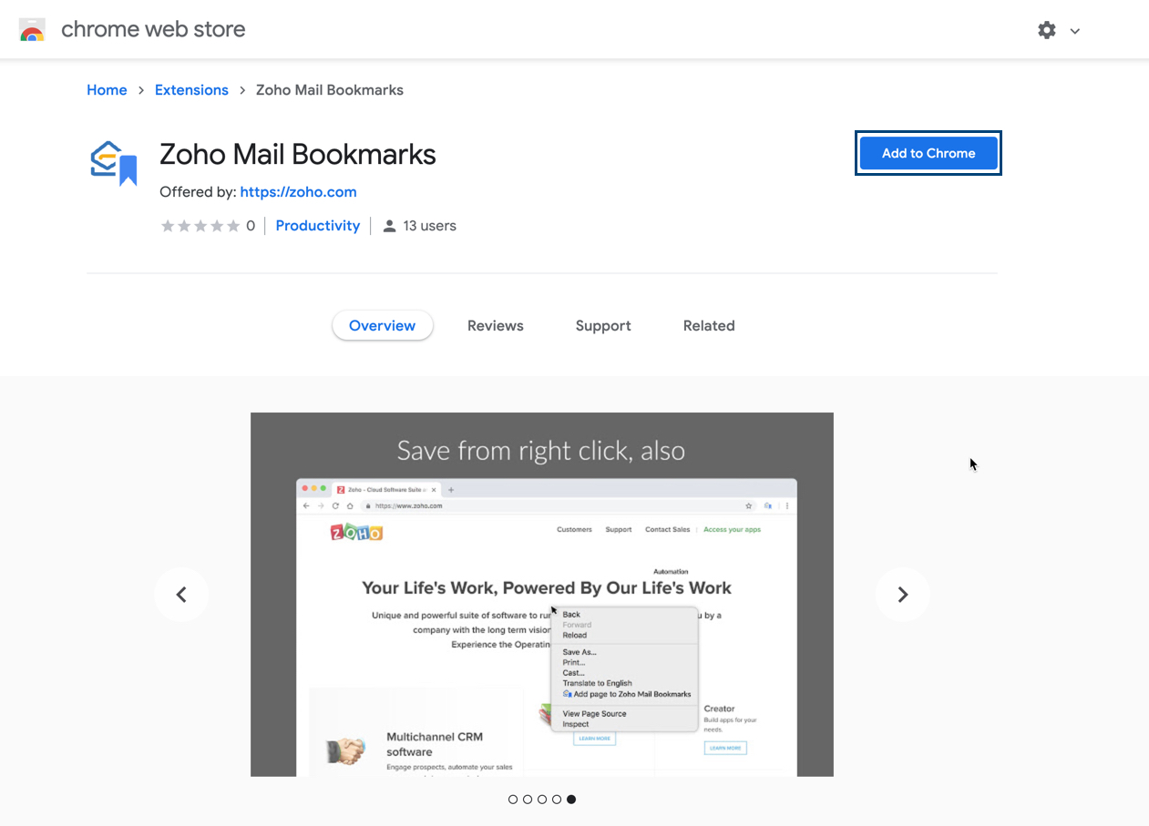 Zoho Mail bookmarks for Google Chrome