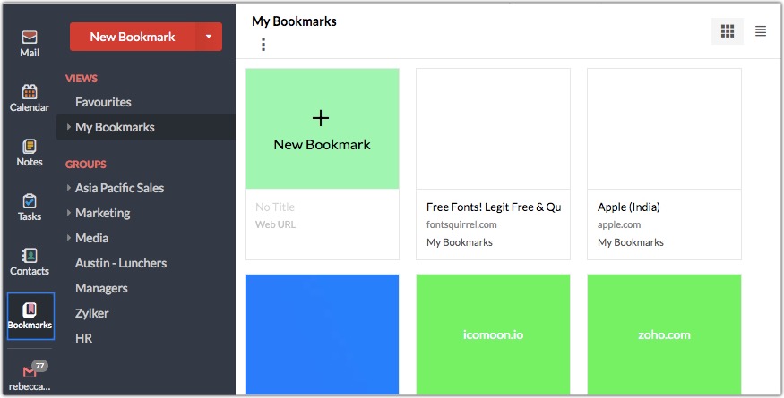 Bookmarks folder - thumbnail view