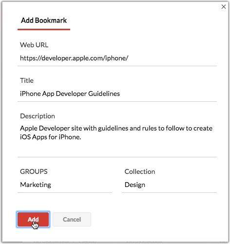Adding bookmarks from an email