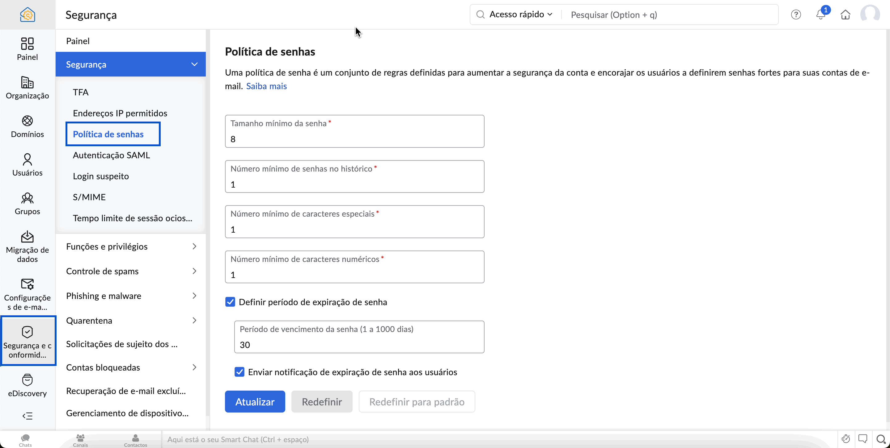 Política de senhas