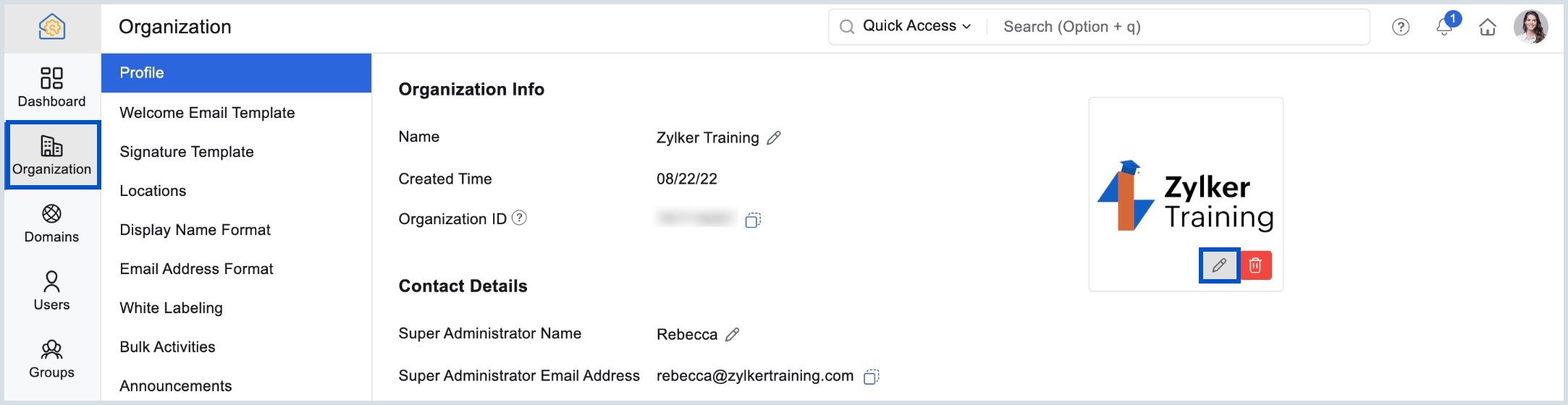 change organization logo