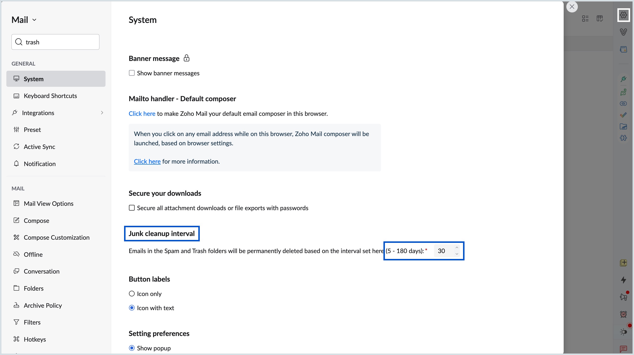 Junk cleanup interval