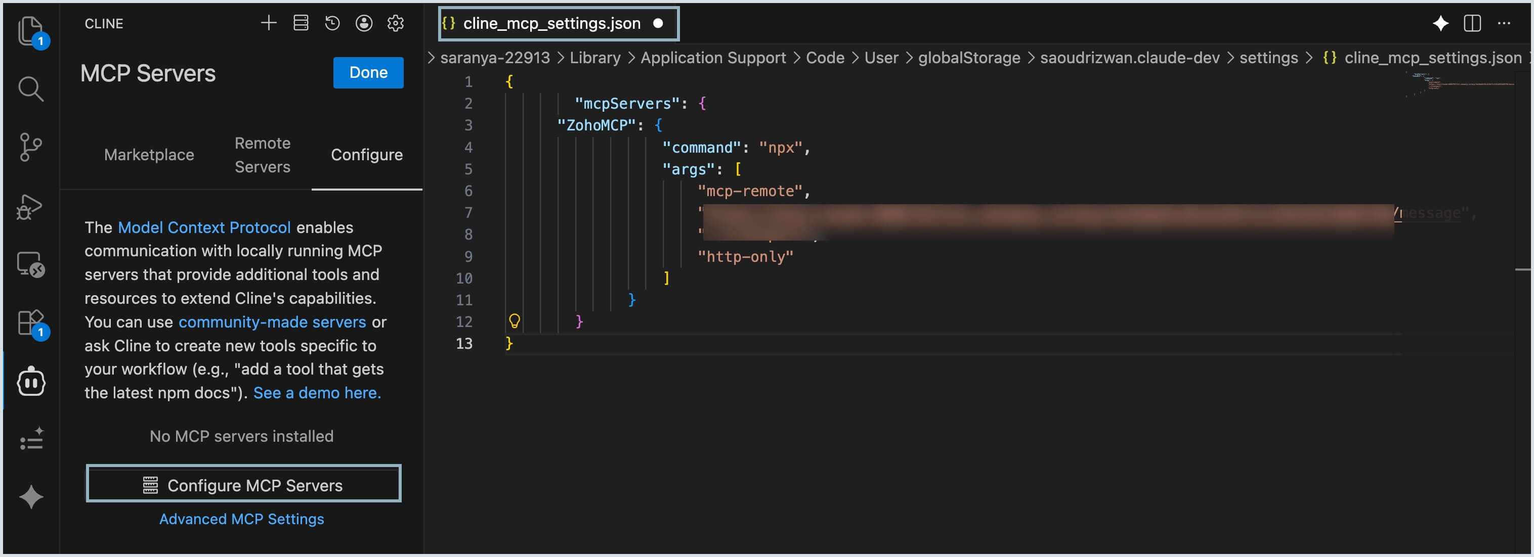 Configure cline MCP