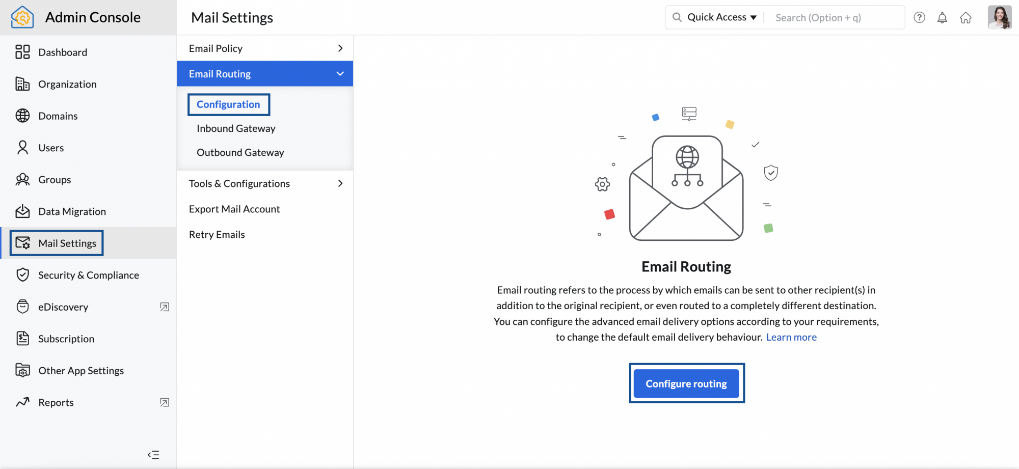 configurar o roteamento de e-mail