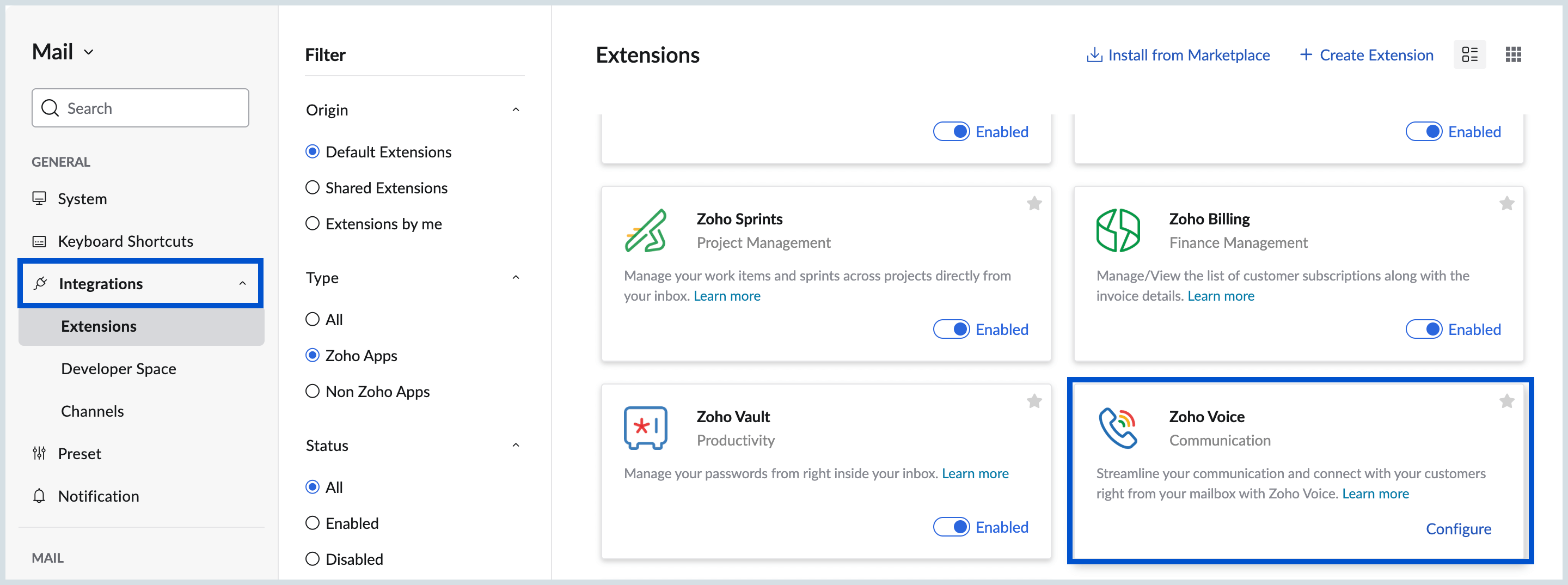 Configure Zoho Voice