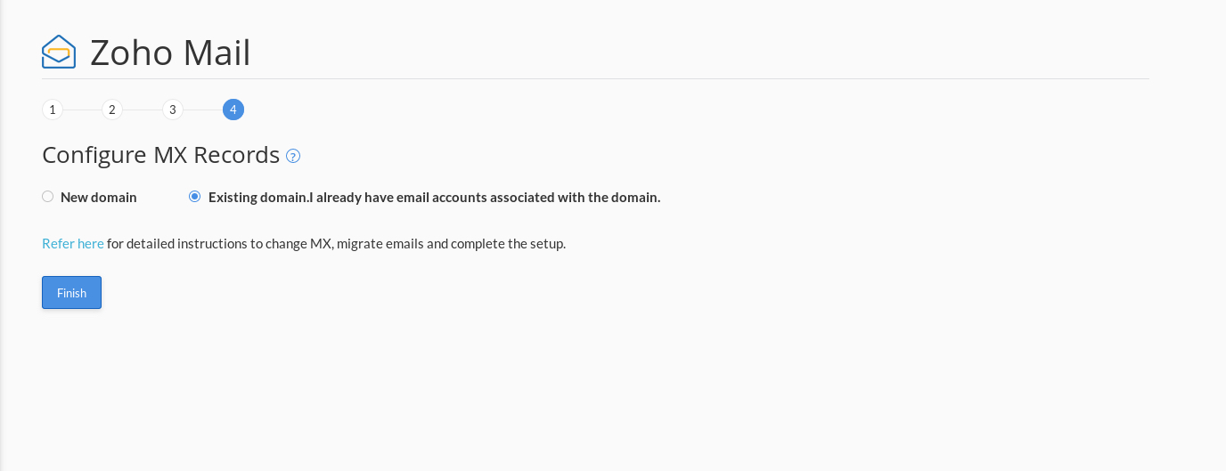 MX record configuration for existing domain