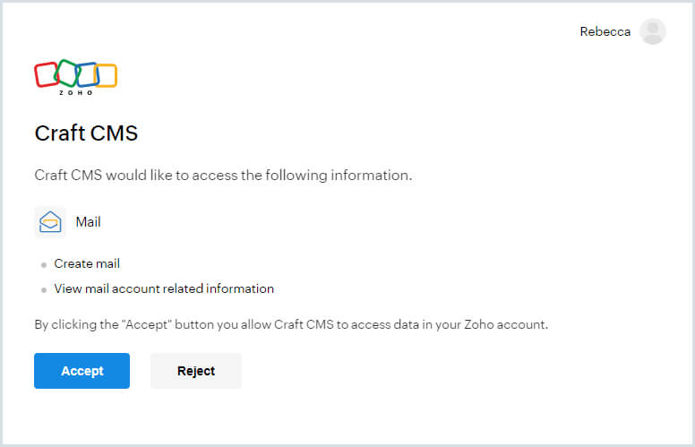 Authorize CraftCMS to access Zoho Mail