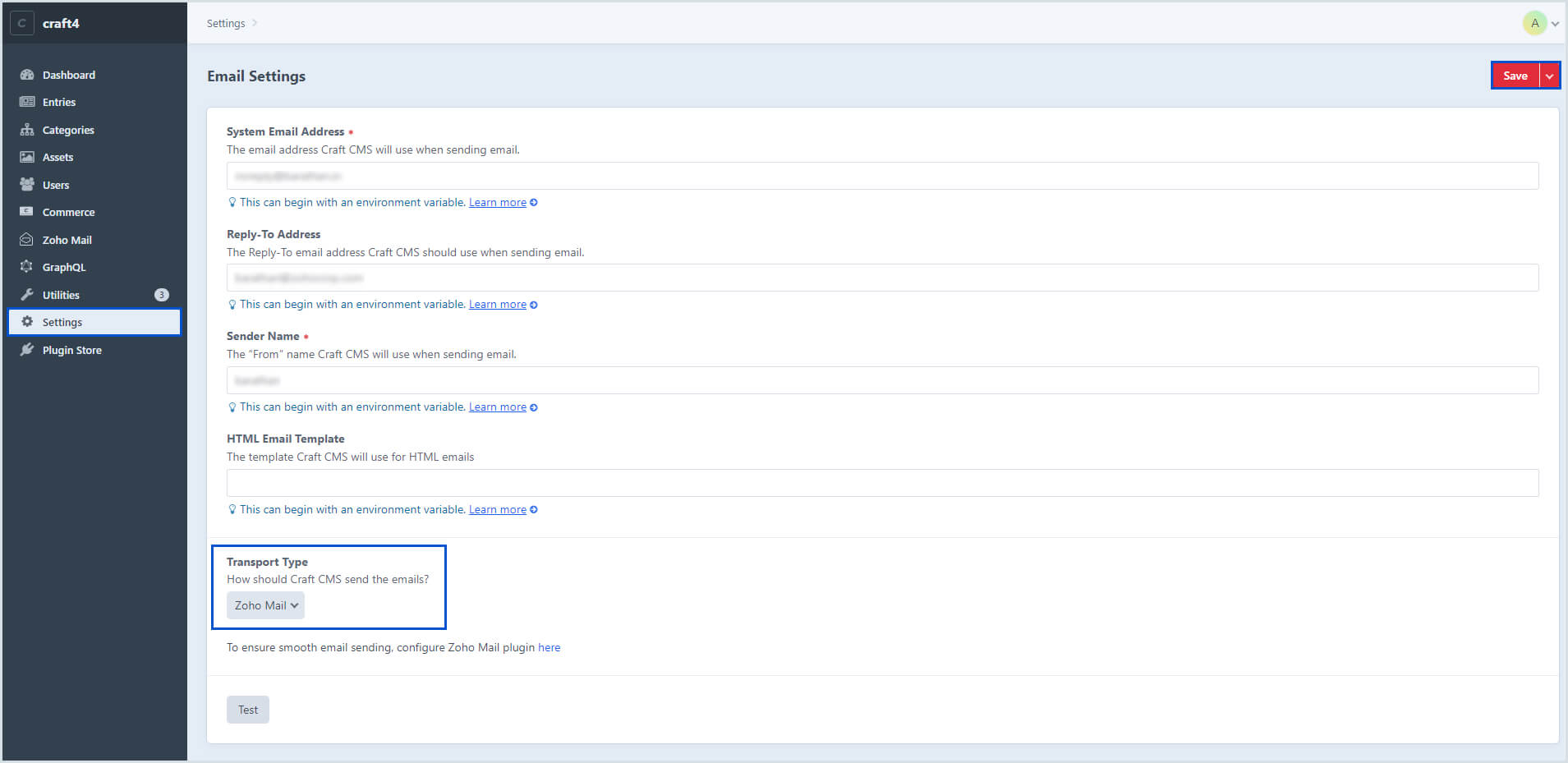 Email module settings