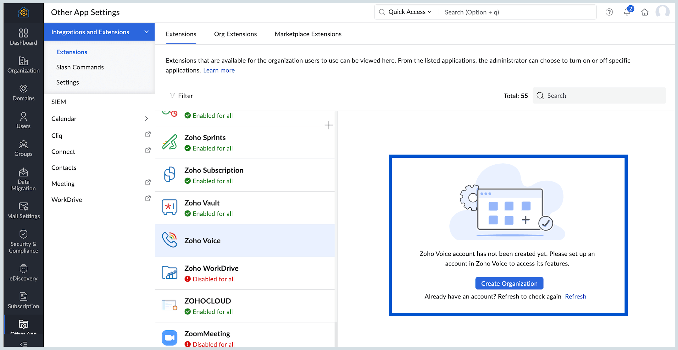 Create Zoho Voice Org Account