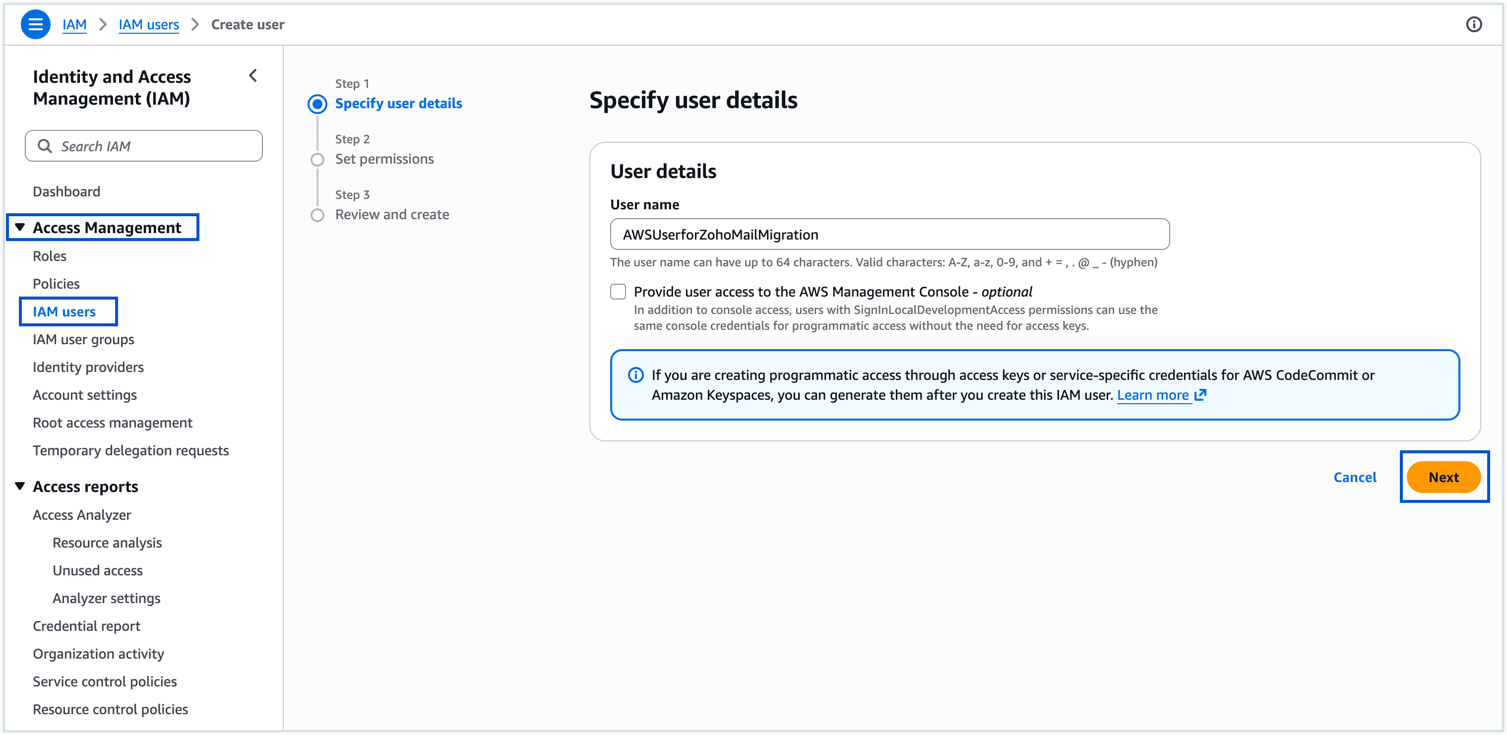 Create IAM User Create IAM User