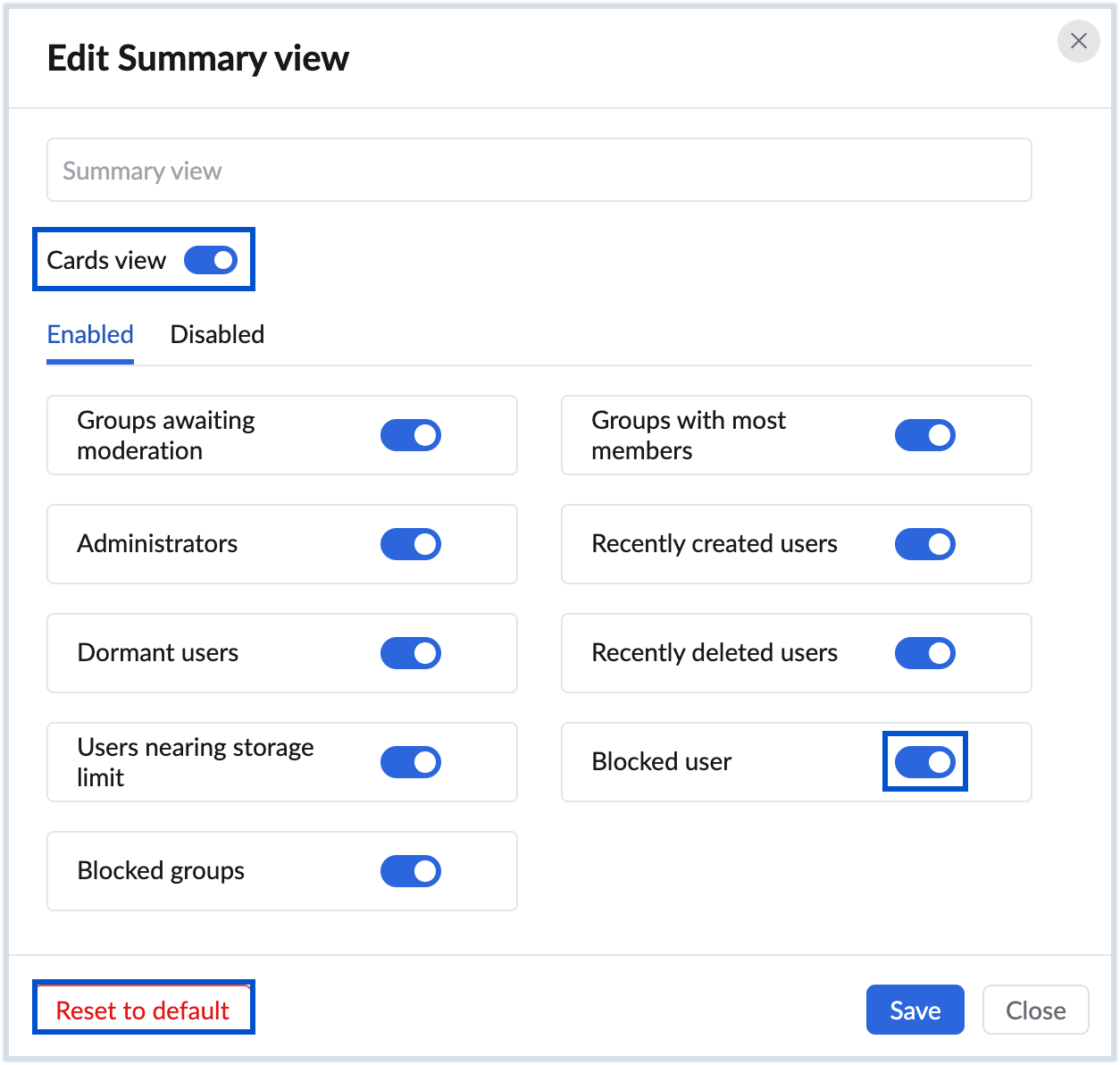 Export dashboard