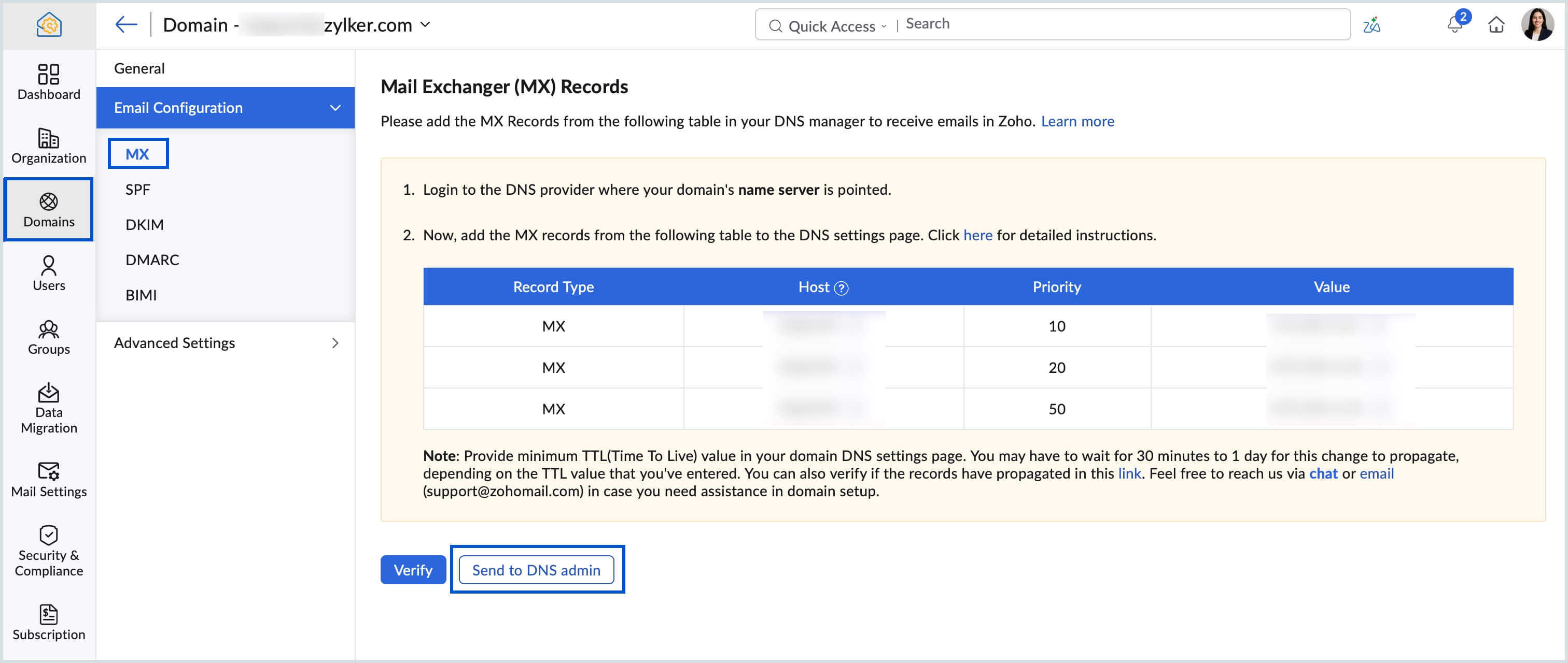 Delegate MX records