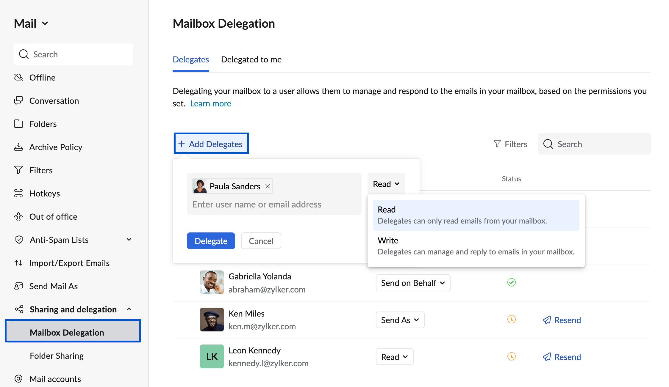 Mailbox delegation Mailbox delegation