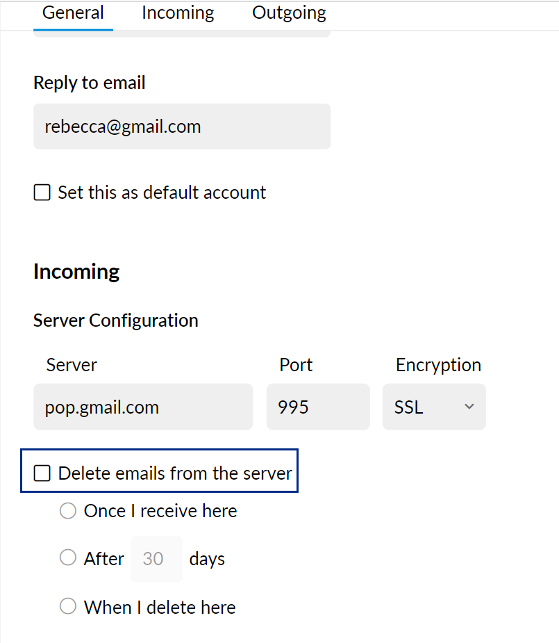 Delete mails from server