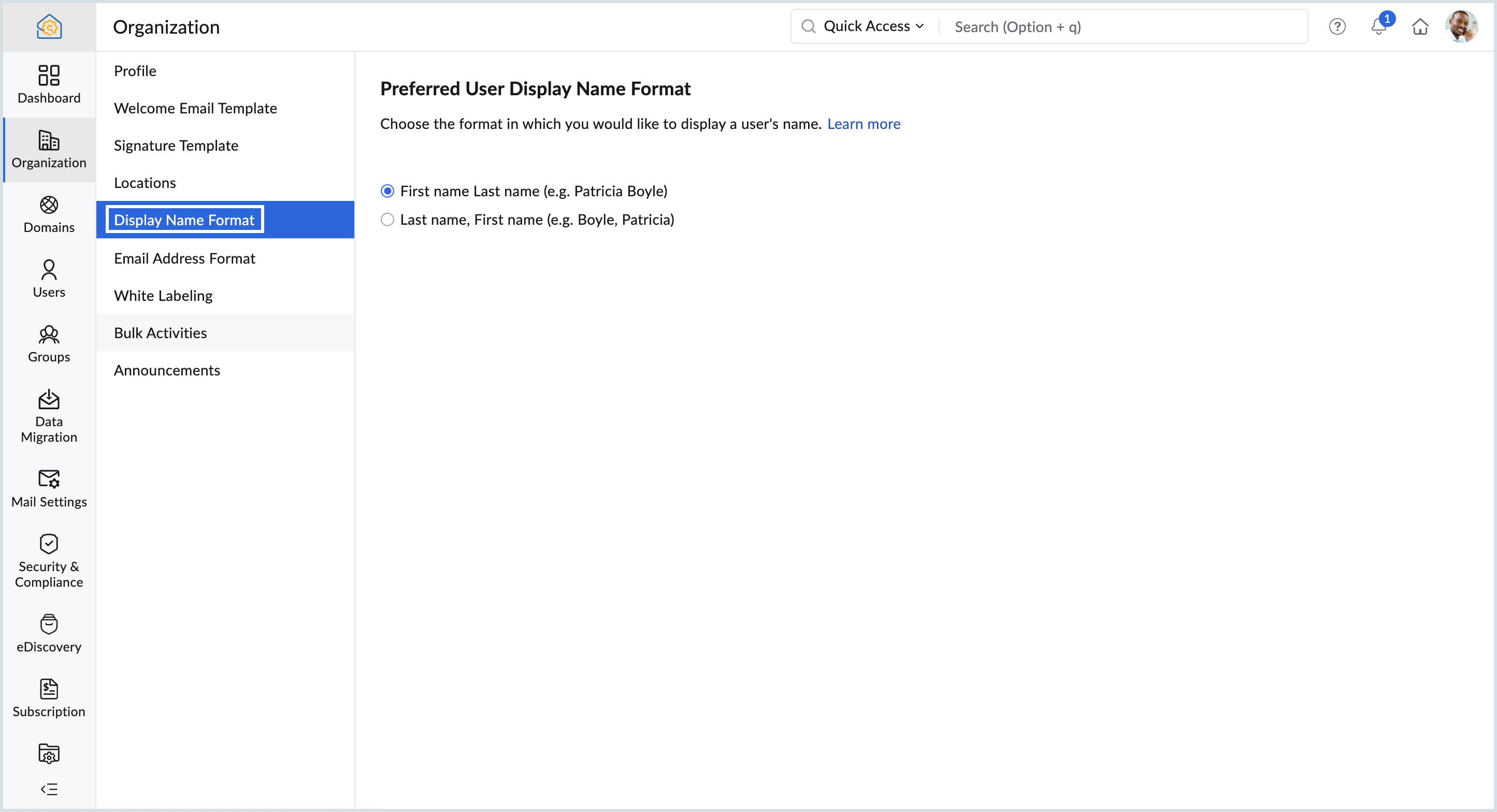 Selecting preferred display name