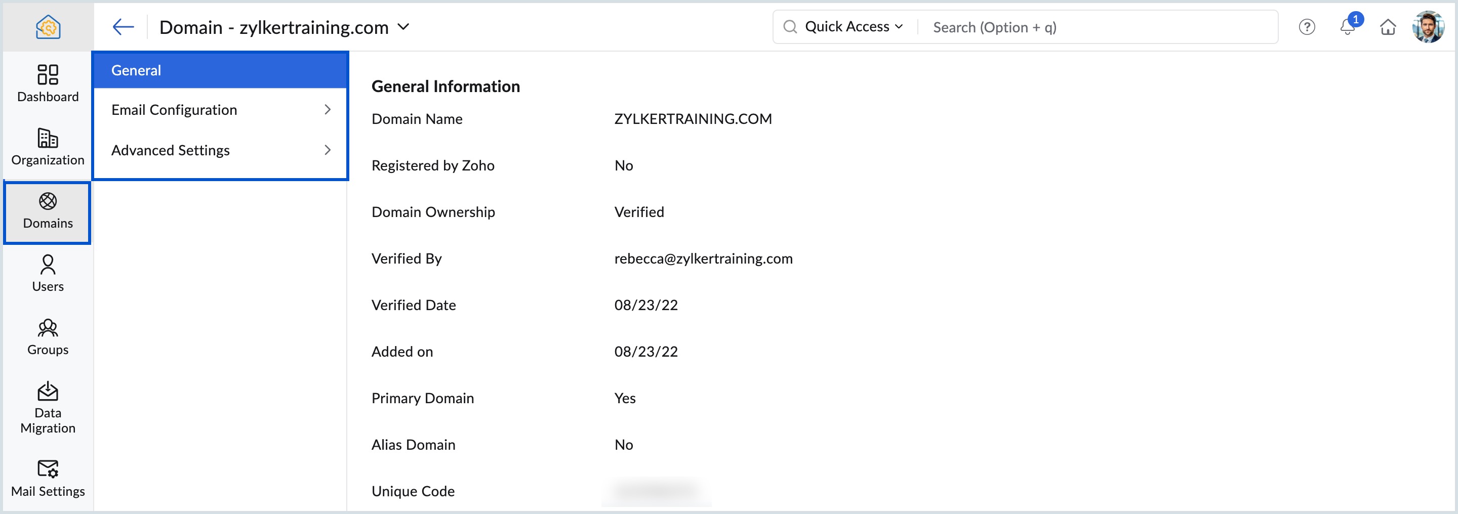 domain settings