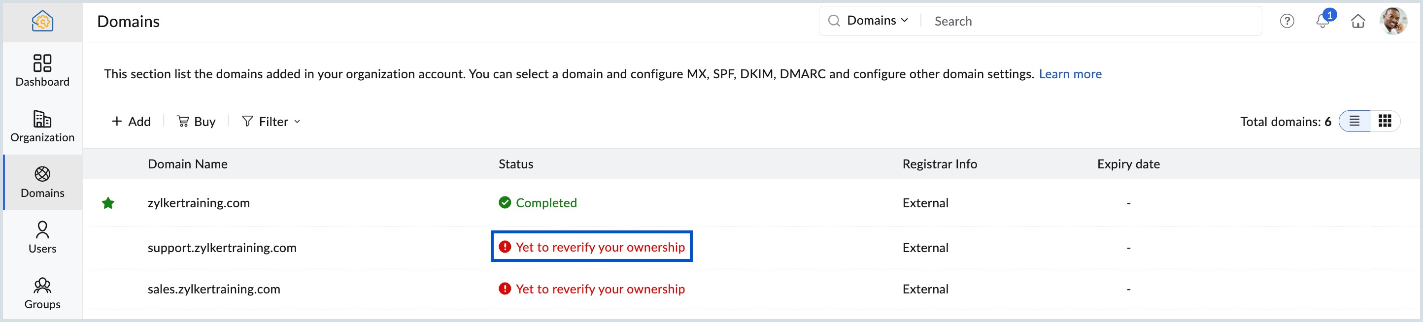 Domain re-verification