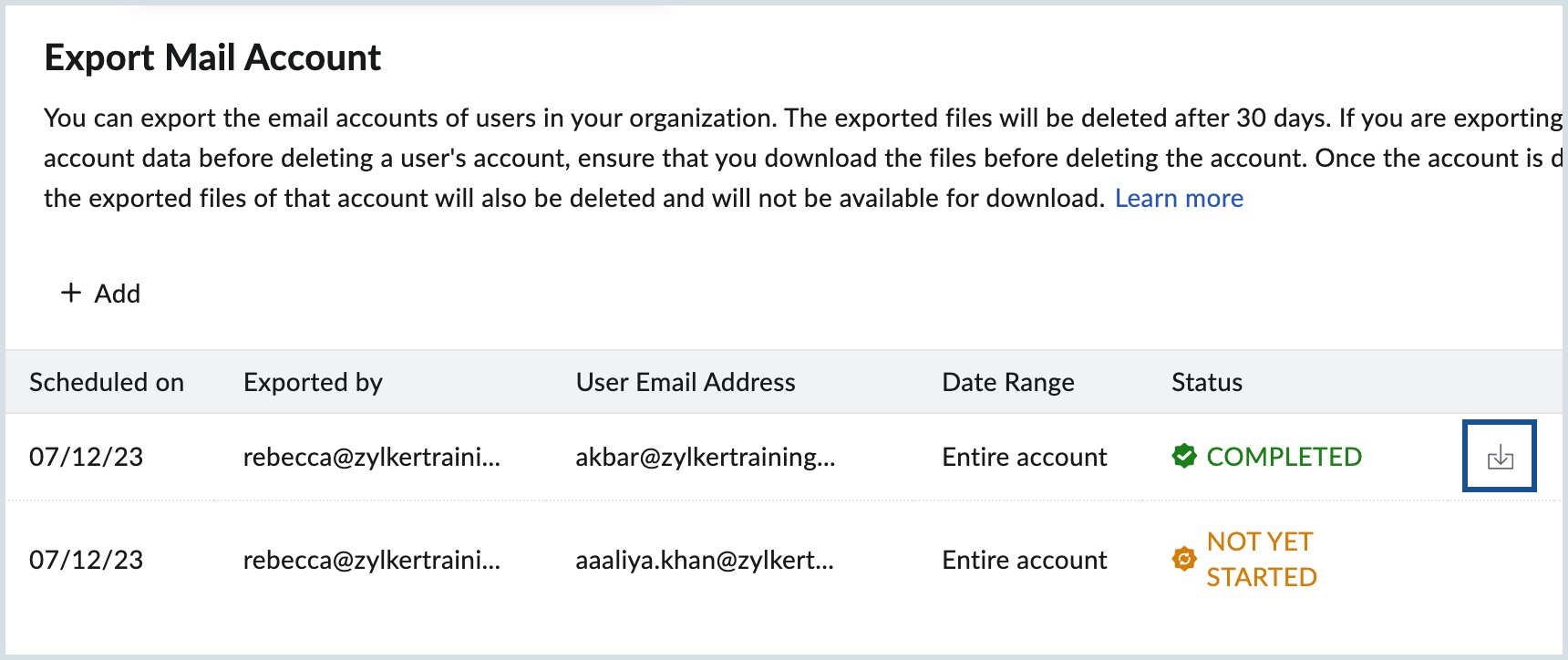 Export Mail Account