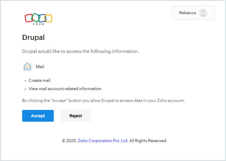 Authorize Drupal to access Zoho Mail
