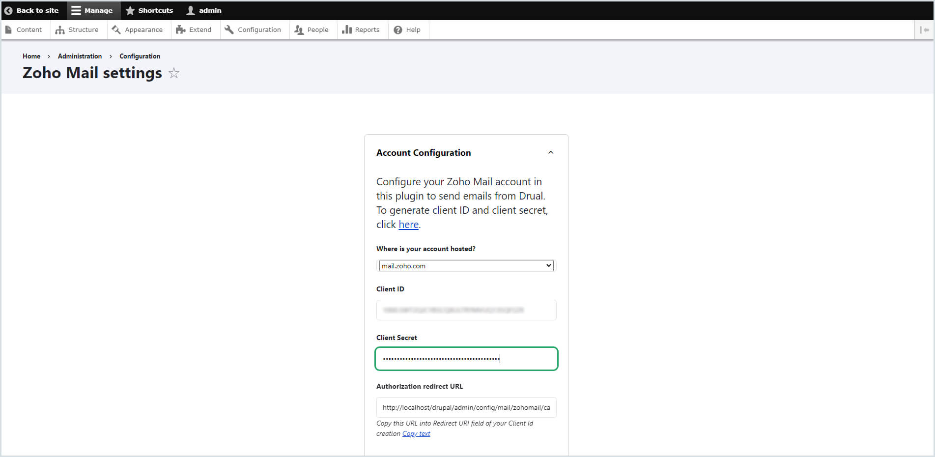 Account configuration