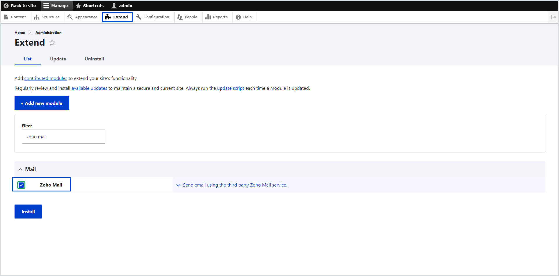 Install Zoho Mail plugin