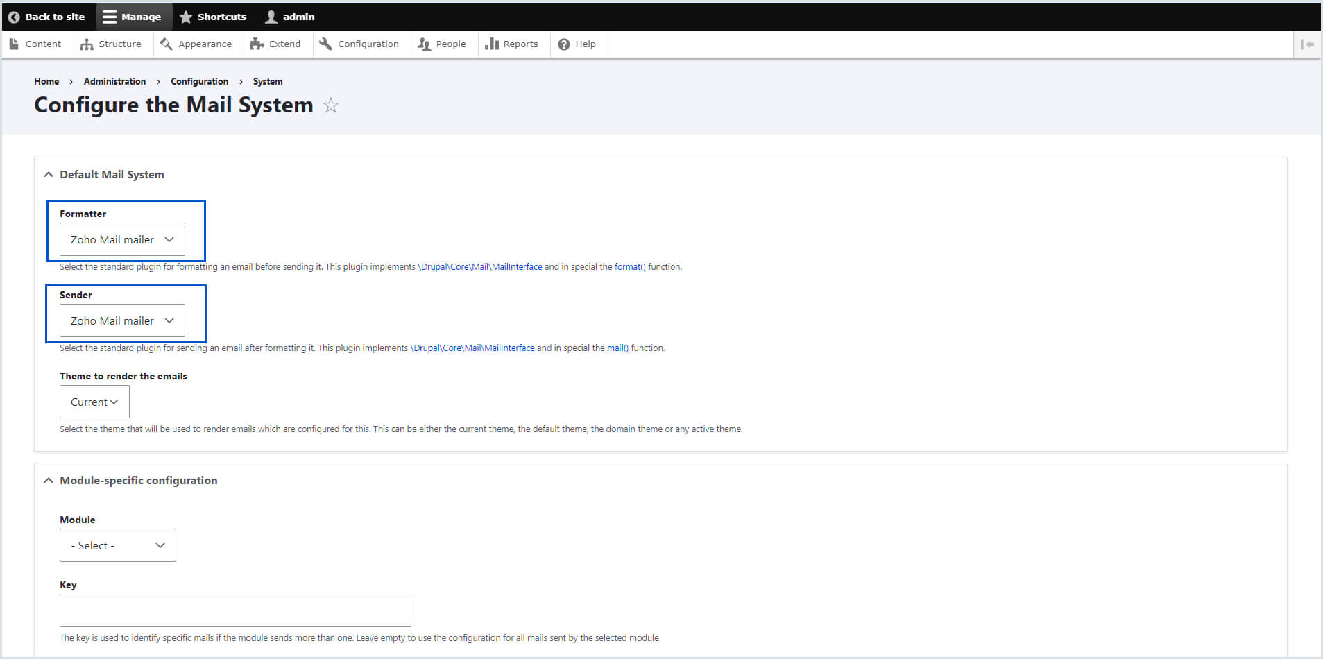 Configure mail system module