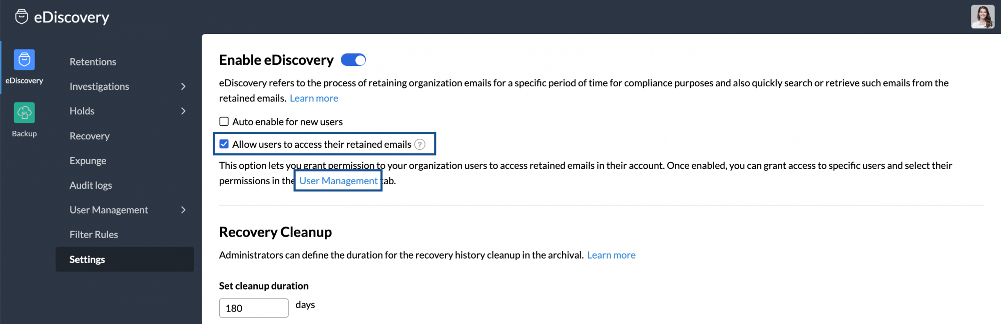 enable ediscovery for users in mailbox