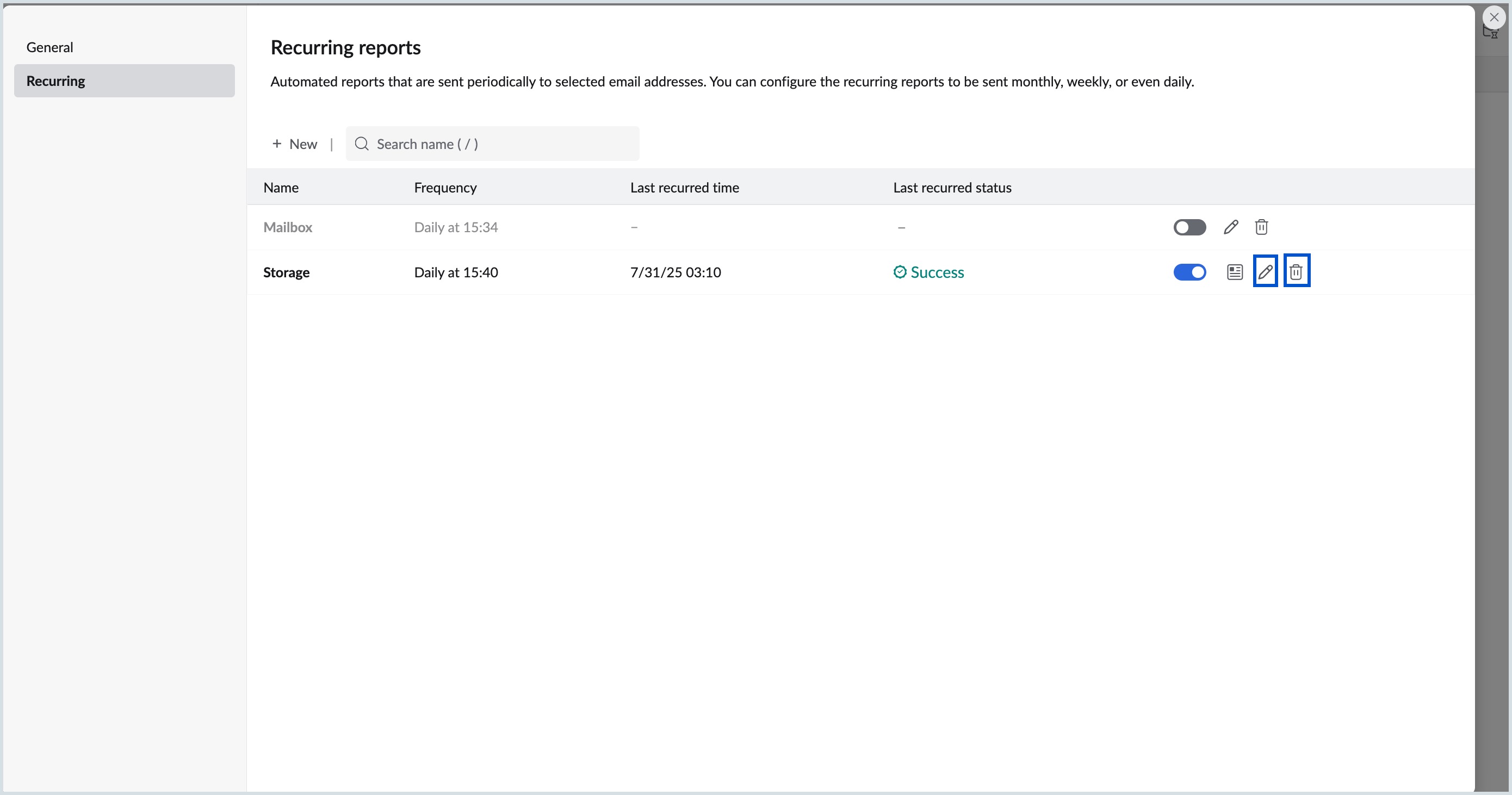 Managing recurring reports