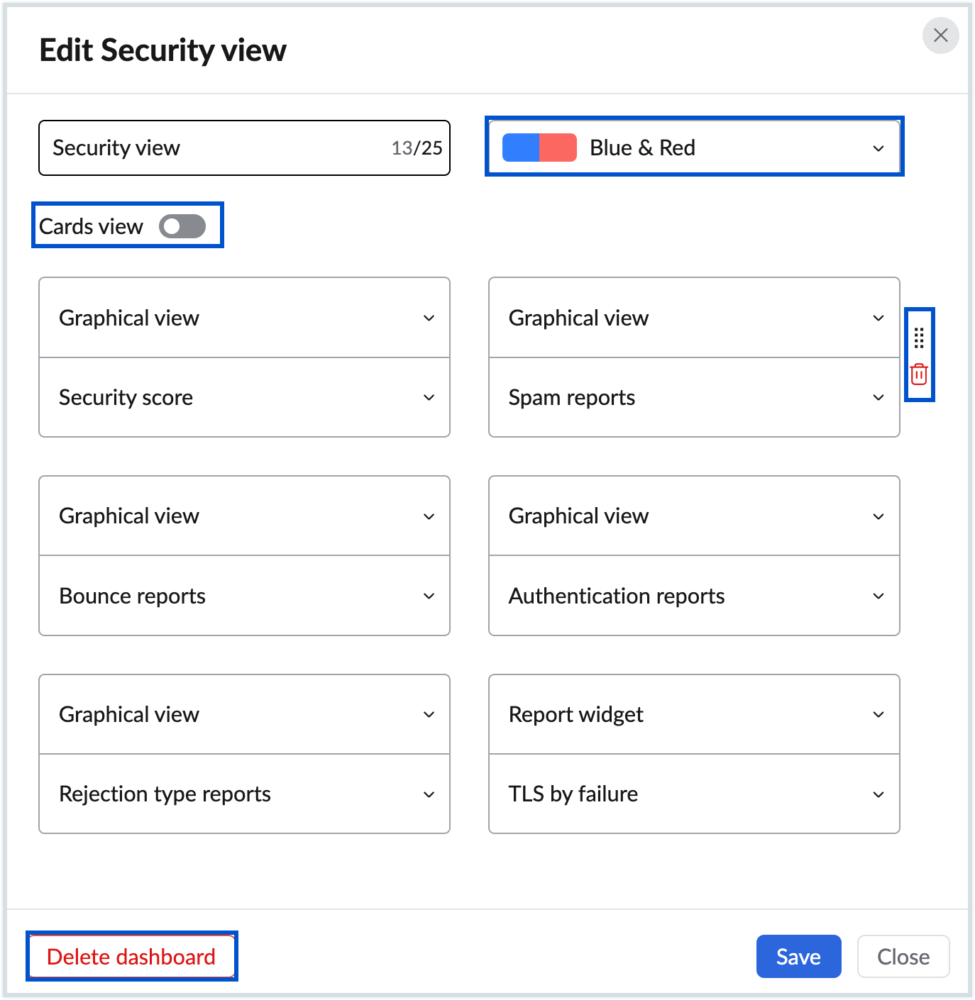 Customize security view dashboard