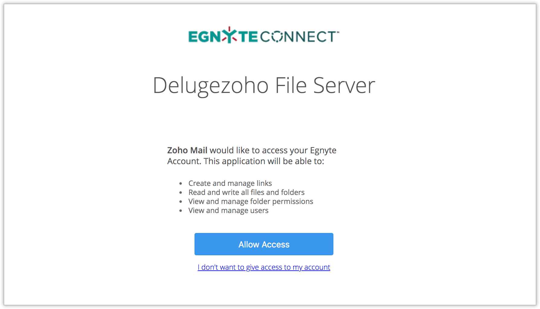 Allowing access for Egnyte account on your Zoho Mail