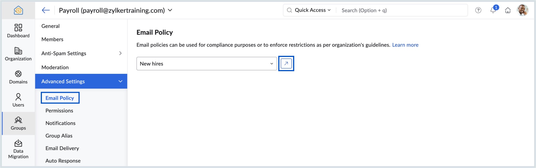 Applying email policy