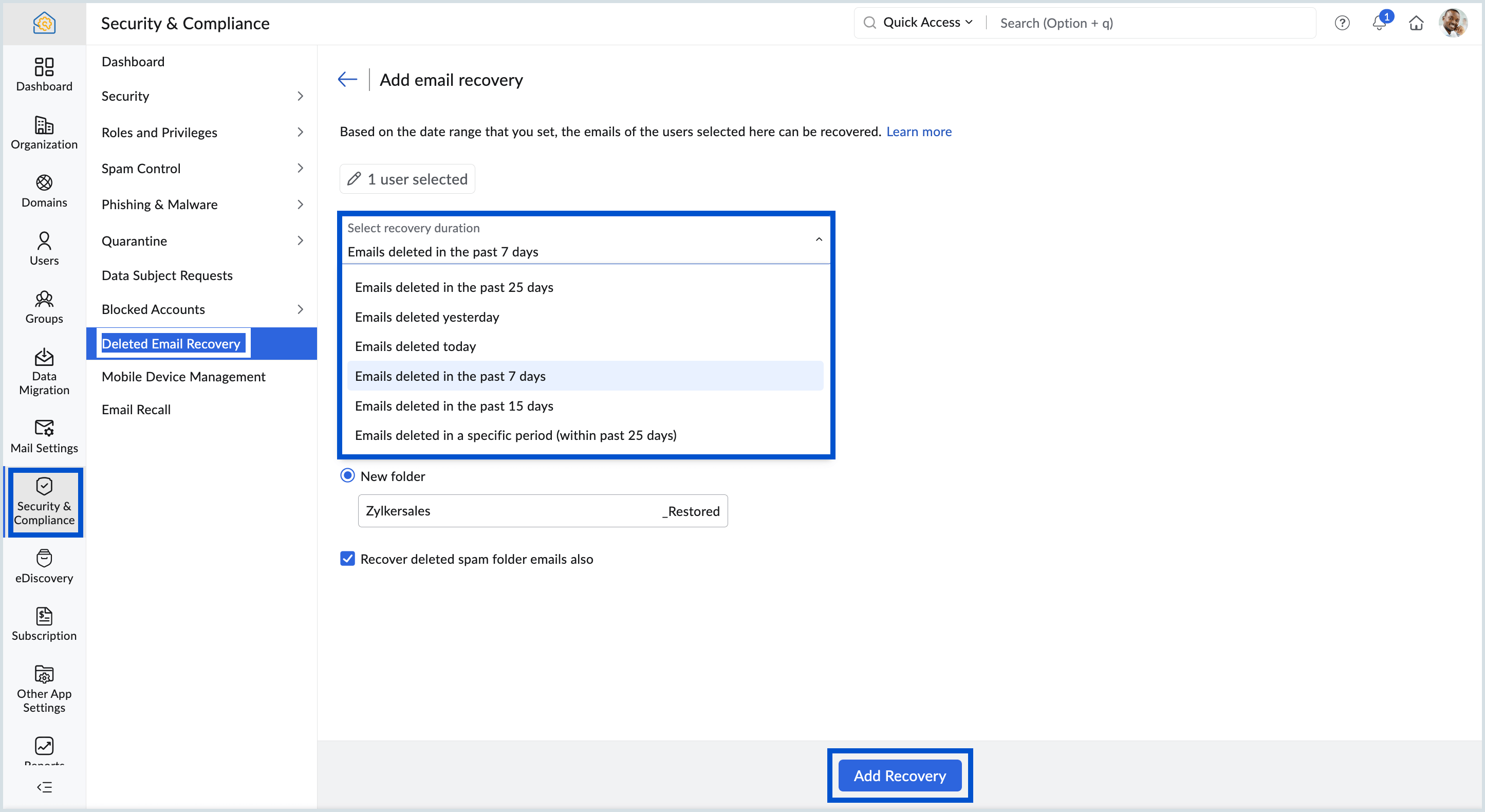 Adding Email Recovery