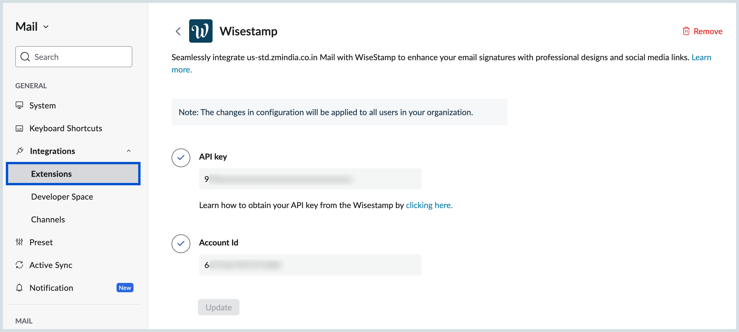 Enter API Key and Account Id