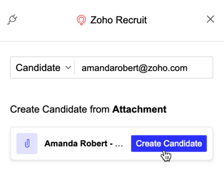 Creating Zoho Recruit Candidate from resume in Zoho Mail