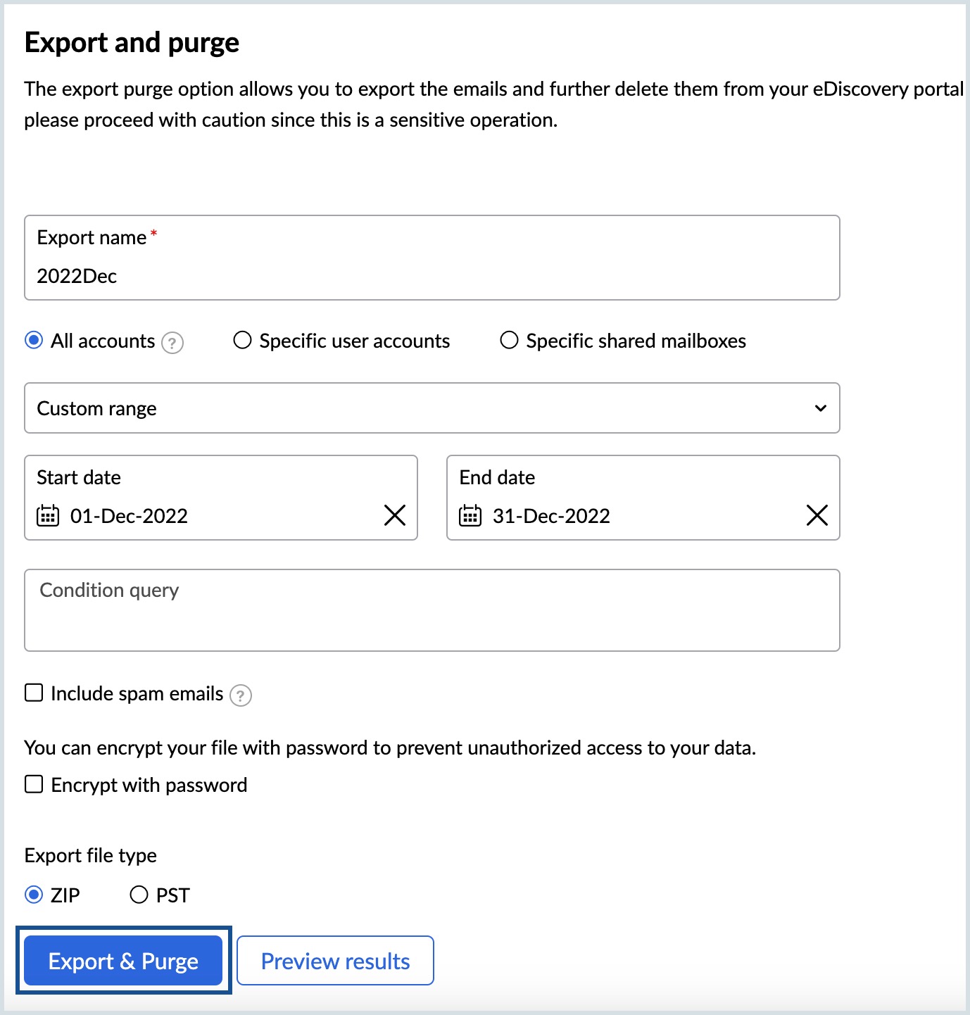Export and purge emails