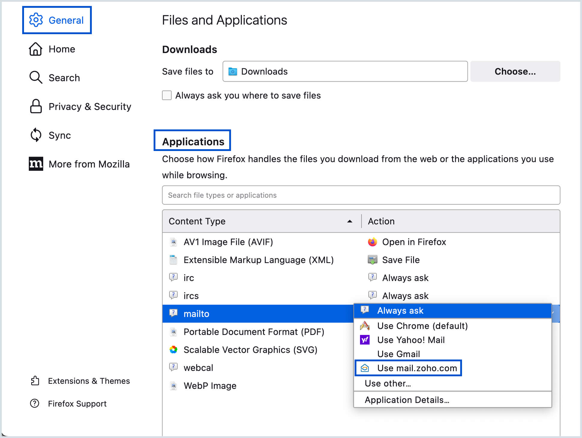 Firefox settings Firefox settings