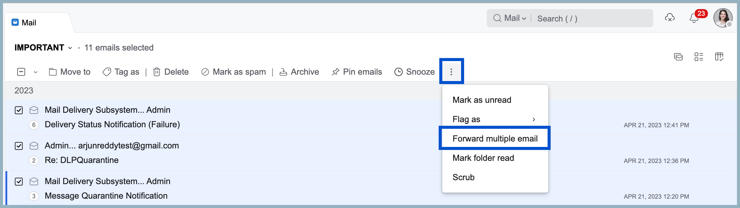 Forward multiple emails