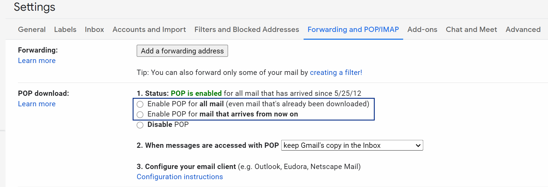 POP de Gmail
