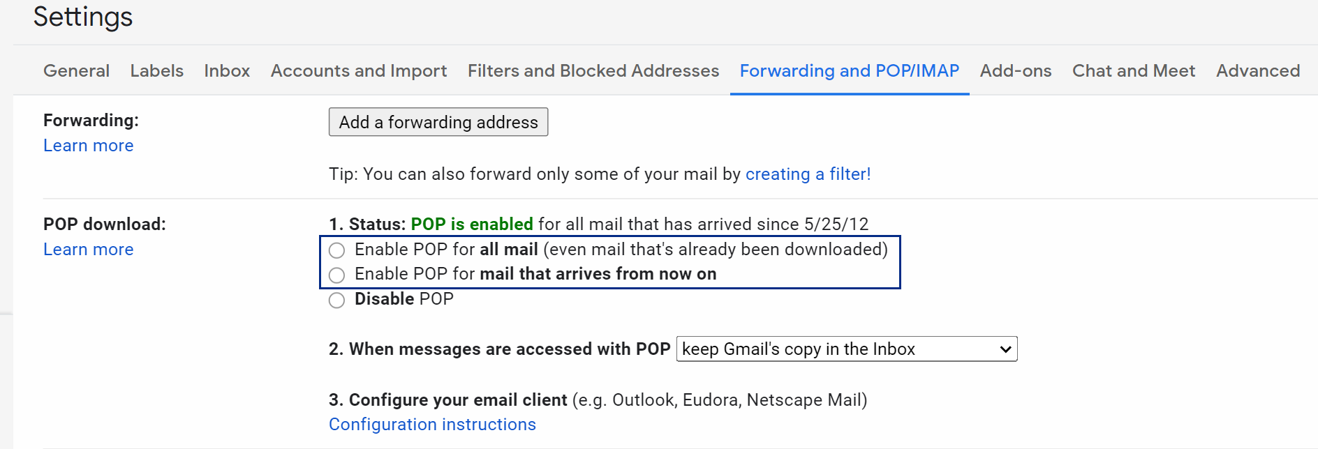 POP do Gmail