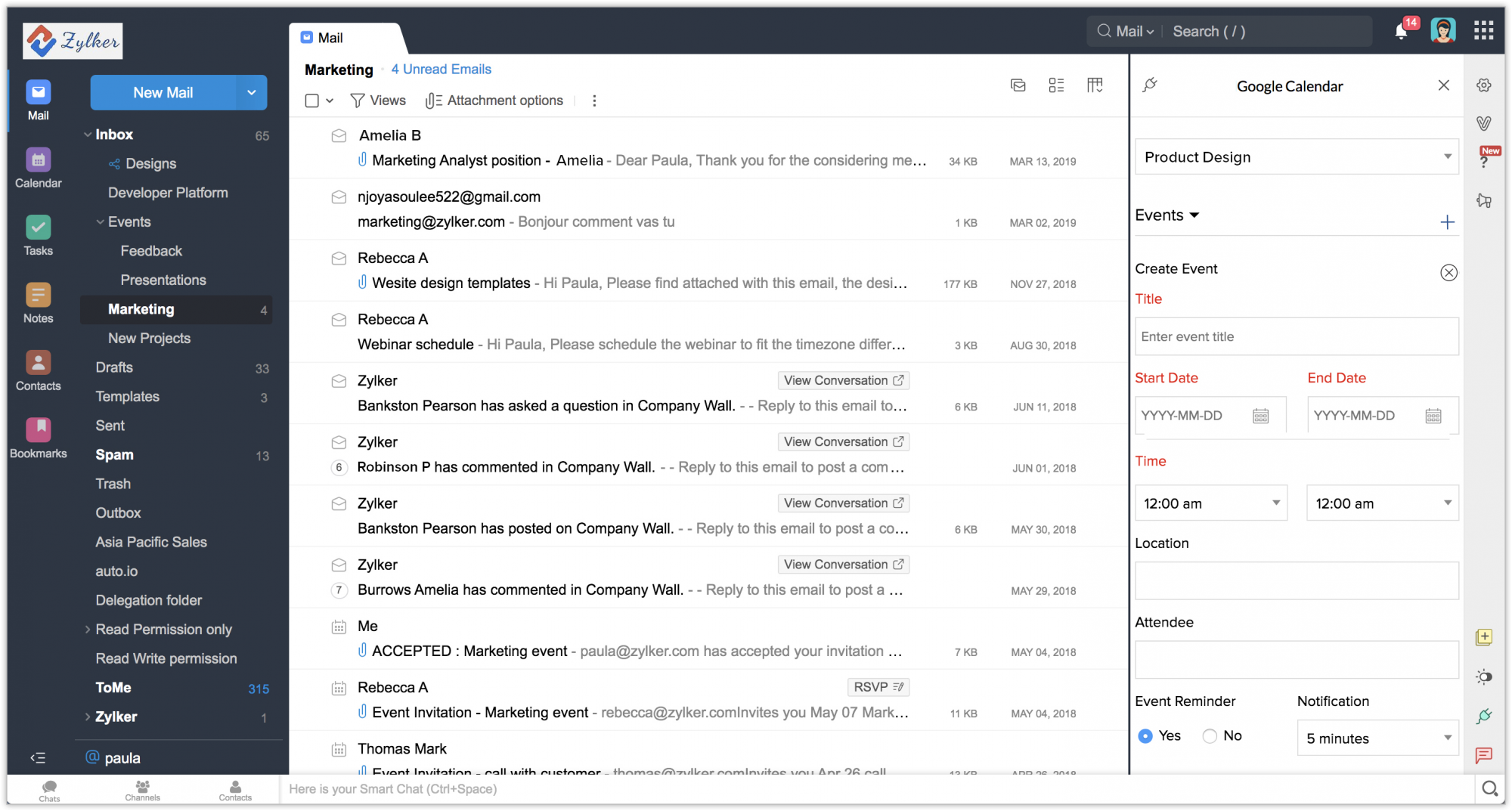 Adding Calendar event details from your email in Zoho Mail