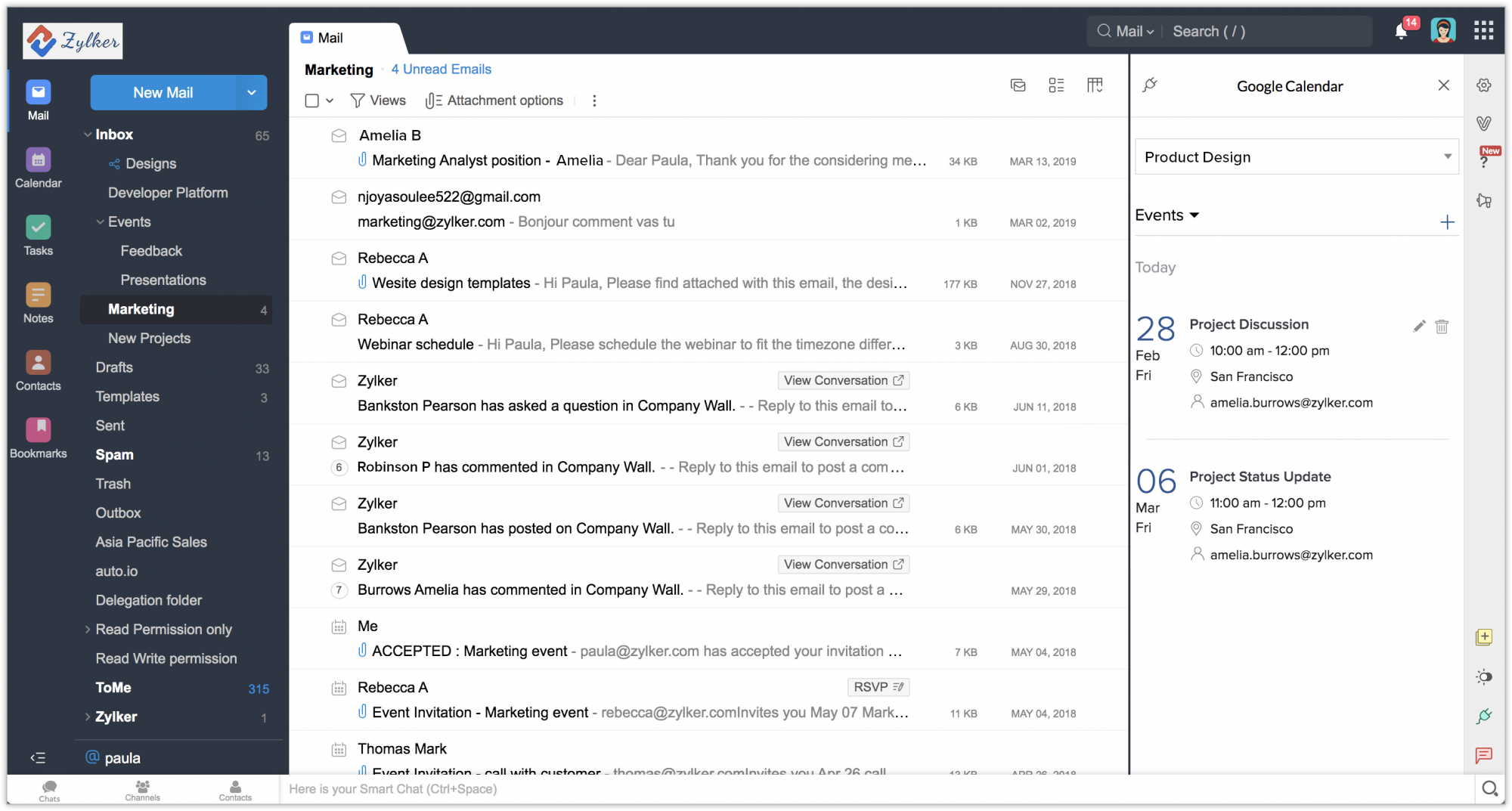 View Calendar events on your mailbox using Zoho Mail