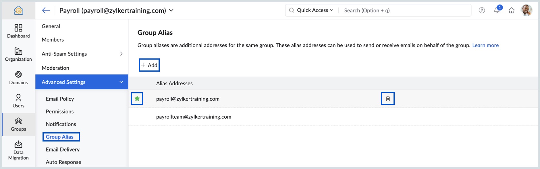 Admin group settings