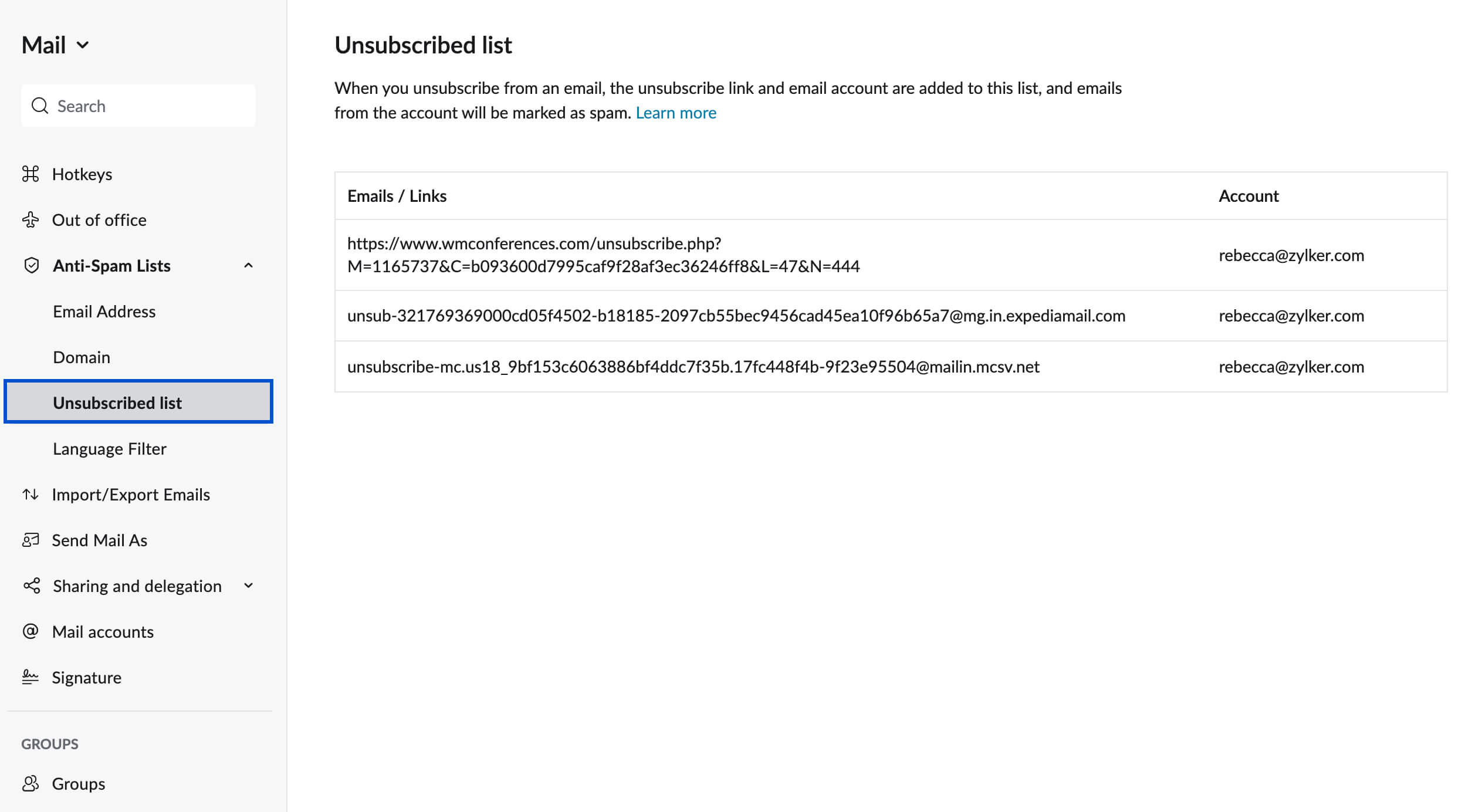 unsubscribed list