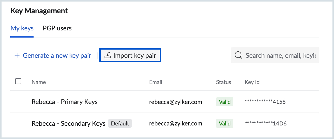 Import key pairs
