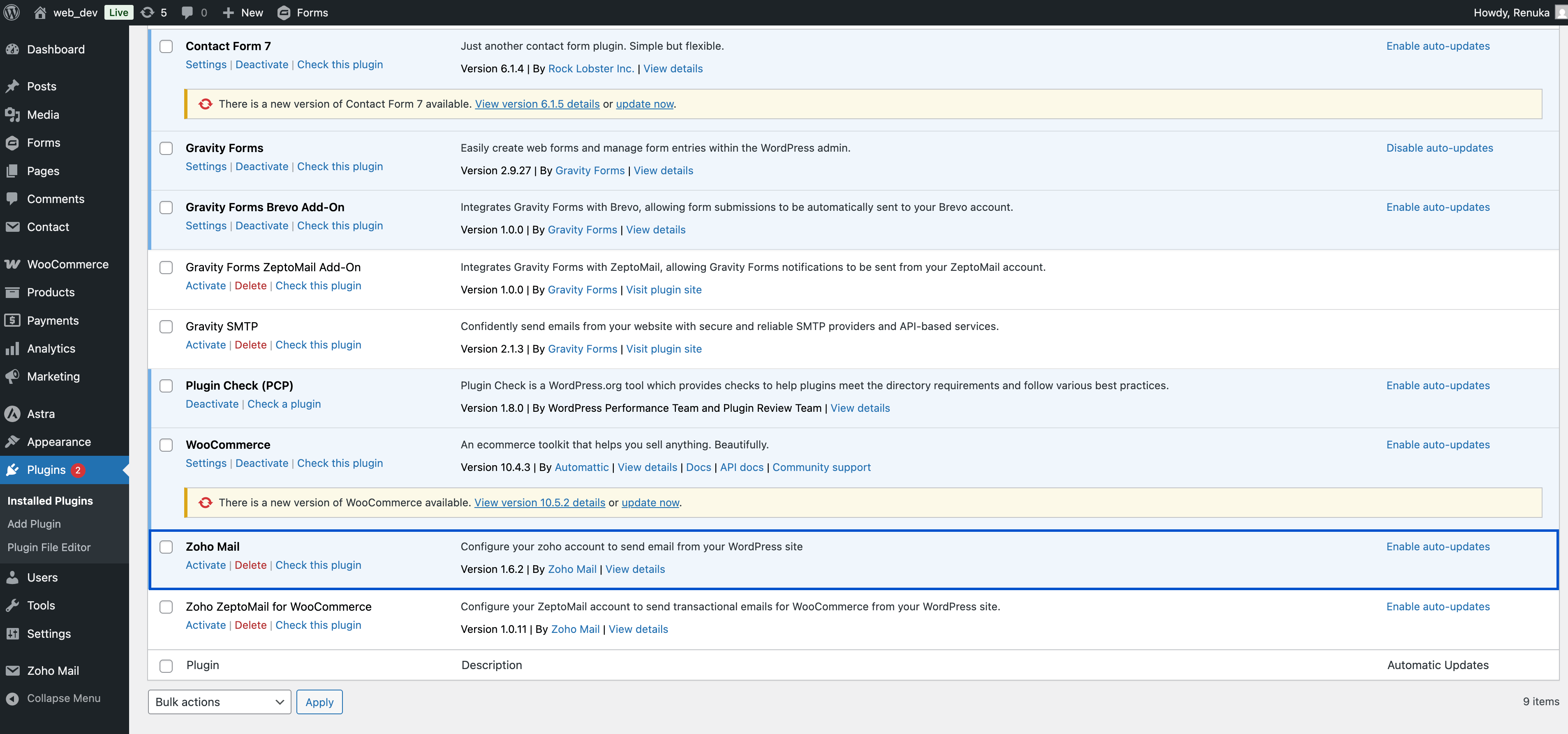 Activate Zoho Mail Plugin
