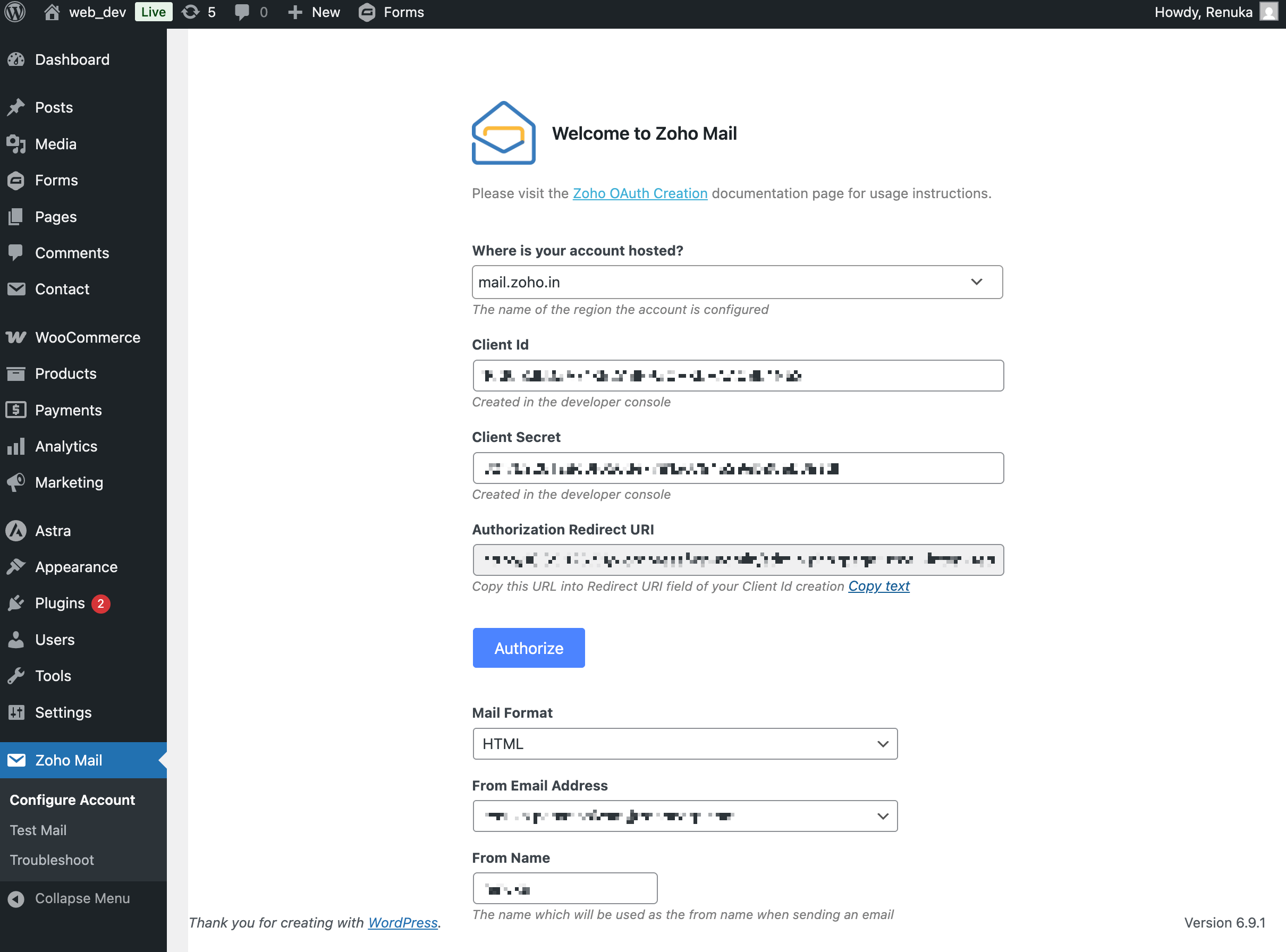 Configure Zoho Mail plugin