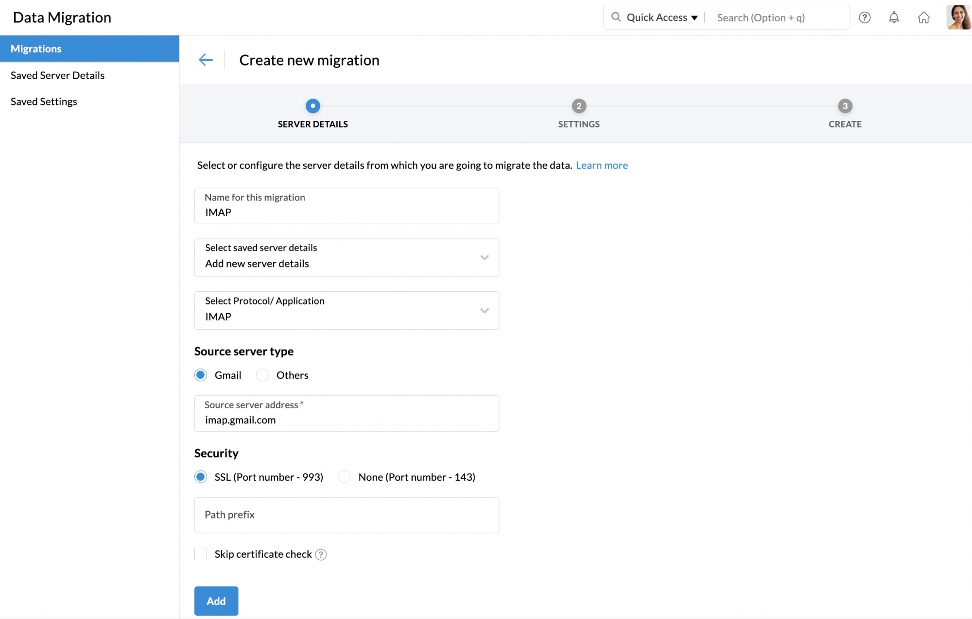 imap server settings